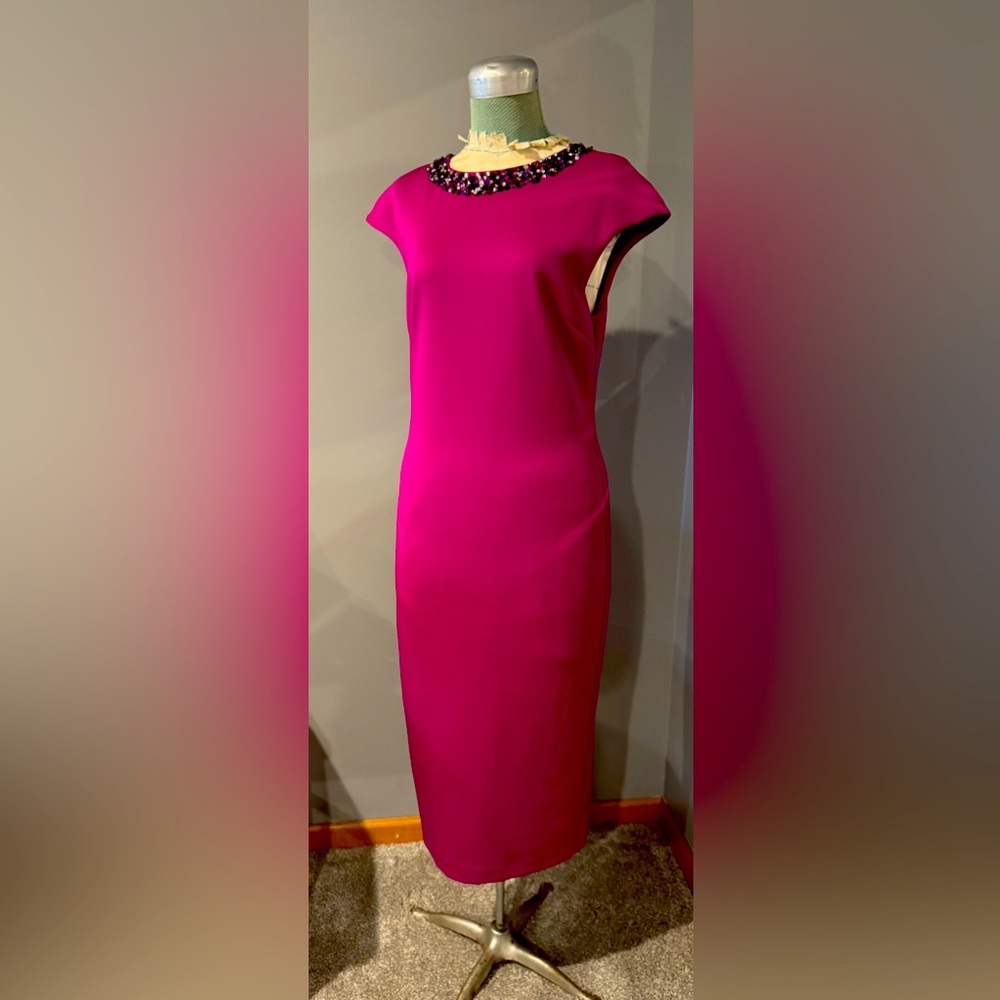 Ted Baker dress with rhinestone collar, back zipper Womens ER 3